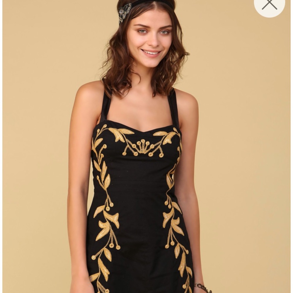 Free People Gold Embroidered Dress Sz 4